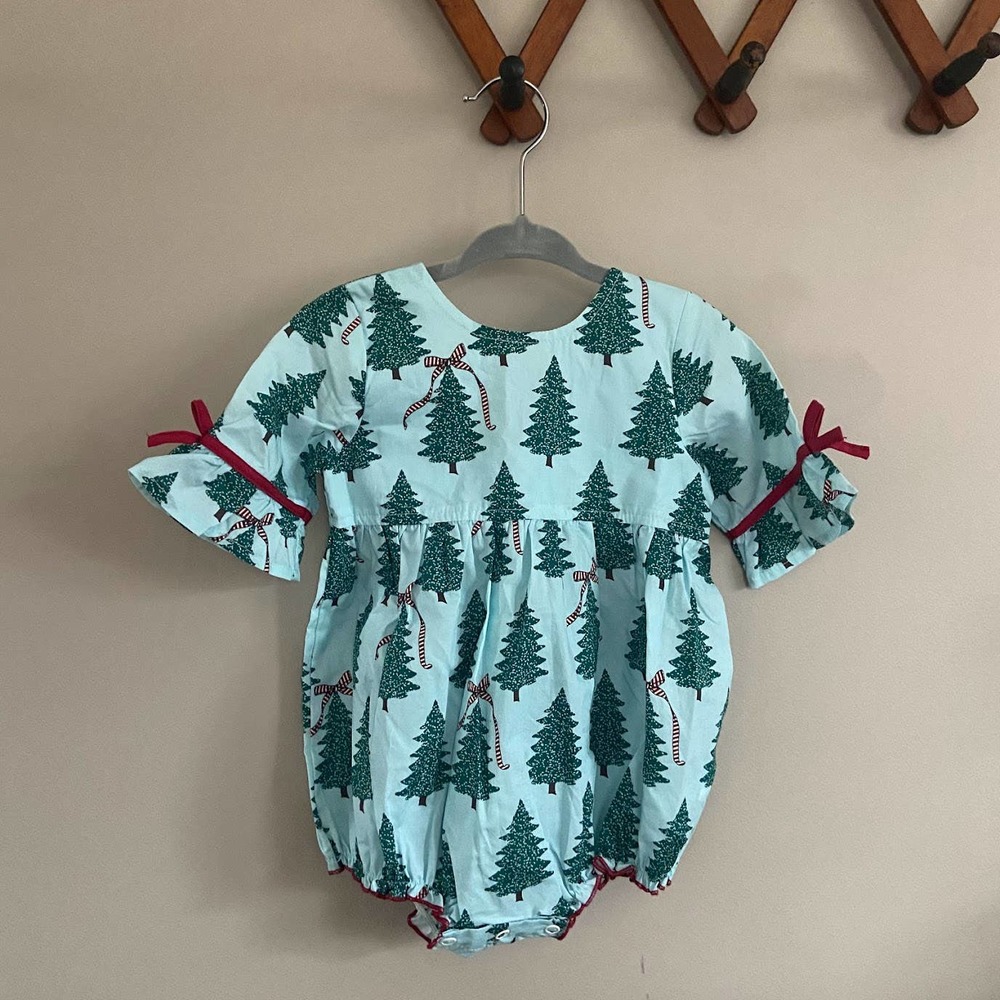 Pink Chicken New York Miranda Bubble in Blue Glow Trees 6-12 month Baby Romper.